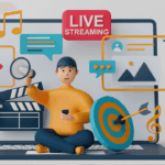 Graphic design with bold 'LIVE STREAMING' text and the 'Rtists Studio' logo,