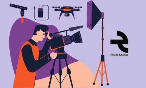 Graphics of a man holding camera in an event for video production