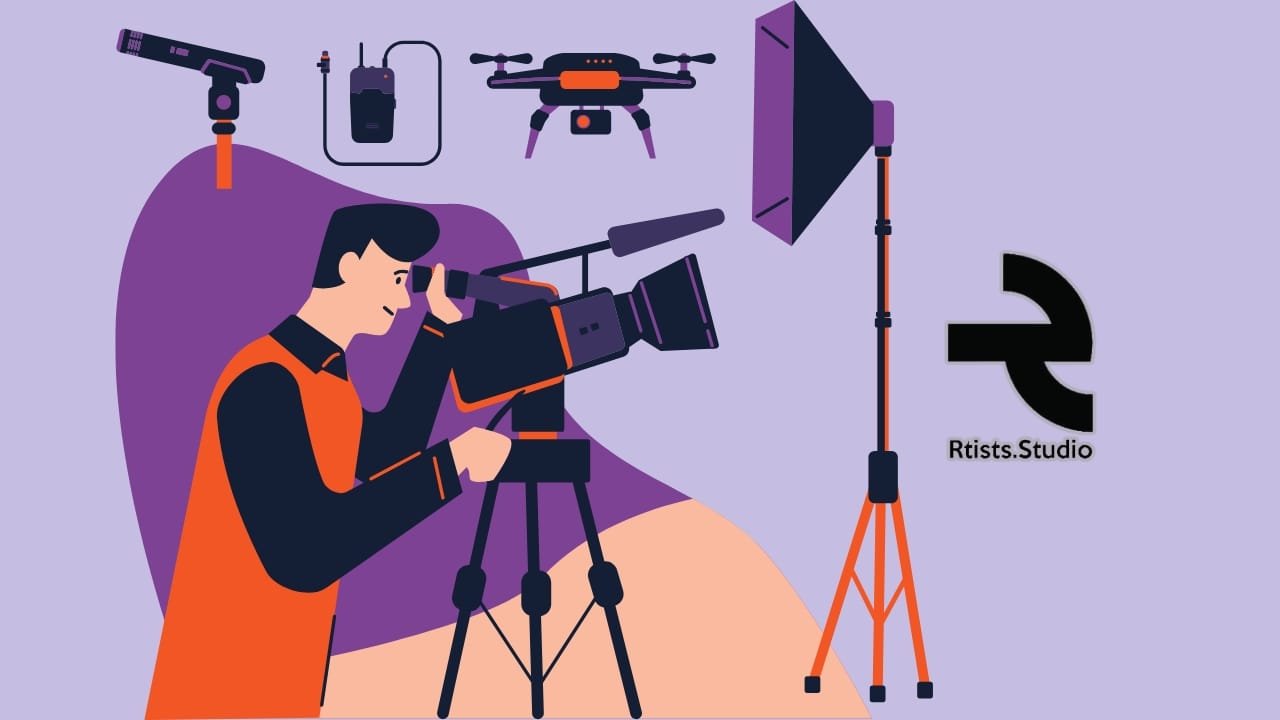 Graphics of a man holding camera in an event for video production